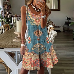 dames zomerjurk tankjurk bloemen ruche afwerking asymmetrische zoom u hals midi jurk tropisch vakantie strand mouwloos zomer lente Lightinthebox