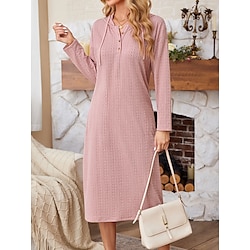 Light in the box Dames Hemdjurk Maxi-jurk nappi Trekkoord Casual Capuchon Lange mouw Blozend Roze Kleur