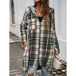 Light in the box Dames Hoodie jas Buiten Straat Alledaagse kleding Herfst Winter Lang jas Normale pasvorm Thermisch Warm Ademend Stijlvol Casual Jacks Lange mouw Strepen en Plaid Met zakken Volledige ritssluiting