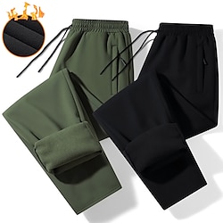 Light in the box Voor heren Fleece broek Joggingbroeken Jogger Broek Vrijetijdsbroek Trekkoord Elastische taille Effen Comfort Warm Volledige lengte Buiten Casual Dagelijks Sport Modieus Zwart Groen