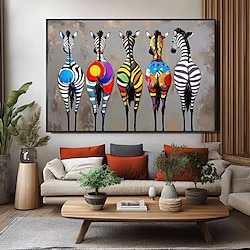 Light in the box handgeschilderde kleurrijke zebra wandkunst abstract olieverfschilderij op canvas dier grote wandkunst woondecoratie voor woonkamer oningelijst