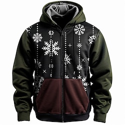 Light in the box Sneeuwvlok Voor heren Modieus 3D-afdrukken Trui met capuchon Feestdagen Reizen Kerstmis Hoodies Zwart Capuchon Vetoketju Zak Trekkoord Herfst Winter Ontwerper Sweatshirt met capuchon