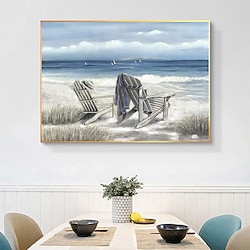 Light in the box handgeschilderd canvas wandkunst schilderij voor slaapkamer badkamer decor strandstoel op zand canvas prachtig zeegezicht foto