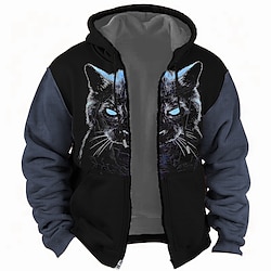 Light in the box Kat Voor heren Modieus 3D-afdrukken Trui met capuchon Feestdagen Reizen Kerstmis Hoodies Geel blauw Capuchon Vetoketju Zak Trekkoord Herfst Winter Ontwerper Sweatshirt met capuchon