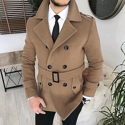 Light in the box Voor heren Peacoat Regenjas Dagelijks Vakantie Herfst winter Polyester Thermisch Warm bovenkleding Kleding Modieus Klassiek Effen Zak Revers Dubbele rij knopen