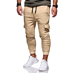 Light in the box Voor heren Joggingbroeken Jogger Broek Trekkoord Elastische taille Meerdere zakken Effen Comfort Buitensporten Dagelijks Modieus Casual Zwart Leger Groen Micro-elastisch