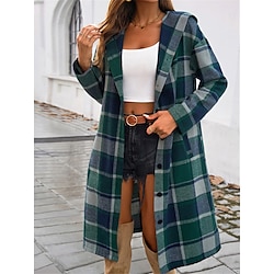 Light in the box Dames Hoodie jas Buiten Straat Alledaagse kleding Herfst Winter Lang jas Normale pasvorm Thermisch Warm Ademend Stijlvol Casual Jacks Lange mouw Strepen en Plaid Met zakken Afdrukken Zwart Bruin Groen