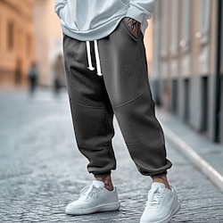 Light in the box Voor heren Fleece broek Joggingbroeken Jogger Broek Vrijetijdsbroek Trekkoord Elastische taille Plooien Effen Comfort Warm Volledige lengte Buiten Casual Dagelijks Sport Modieus Zwart Geel