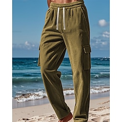 Light in the box Voor heren Cargohosen Corduroybroek Broek Cargo-joggingbroek Trekkoord Elastische taille Meerdere zakken Effen Draagbaar Buiten Dagelijks KamperenWandelen Modieus Klassiek Zwart Khaki