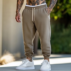 Light in the box Voor heren Joggingbroeken Jogger Broek Vrijetijdsbroek Wafel broek Trekkoord Elastische taille Effen Comfort Warm Volledige lengte Buiten Casual Dagelijks Sport Modieus Zwart Wit