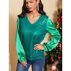 Light in the box Dames Tuniek Blouse Polyester Effen Kleur Uitknippen Dagelijks Casual Lange mouw V-hals Groen Lente Herfst