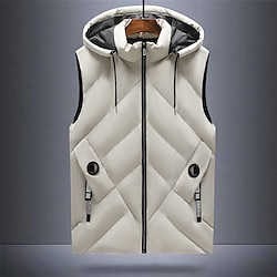 Light in the box Voor heren Donzen vest Vest Dagelijks Afspraakje Vakantie Modieus Casual Herfst winter Zak Polyester Houd Warm Comfortabel Effen Rits Capuchon Normale pasvorm Zwart blauw Beige Hesje