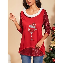 Light in the box Dames Tuniek Blouse Polyester Wijnglas Dagelijks Casual Lange mouw Strakke ronde hals Rood Lente Herfst