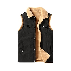 Light in the box Voor heren Fleece vest Vest Dagelijks Afspraakje Vakantie Modieus Casual Herfst winter nappi Zak Polyester Corduroy Thermisch Warm Comfortabel Effen Enkele knoopsluiting één knoop Revers