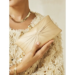 Light in the box elegante champagne satijnen clutch voor dames - avondfeesthandtas met gouden kettingband en kristallen sluiting