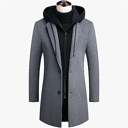 Light in the box Voor heren Wollen jas Overjas Regenjas Lange trenchcoat Dagelijks Vakantie Herfst winter Wol Thermisch Warm Winddicht bovenkleding Kleding Modieus Klassiek Kleurenblok Zak Capuchon Enkele rij knopen