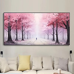 Light in the box handgemaakte bloeiende roze kersenbloesem boom landschap muurschildering 3d hand canvas olieverfschilderij abstract leven boom textuur paletmes kunst minimalistische muur geen frame