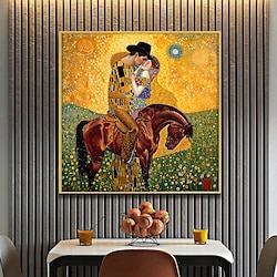 Light in the box beroemde gustav klimt romantische omhelzing te paard - gouden velden en dromerige liefde canvas schilderij cadeau handgeschilderde olieverfkunst moderne decoratieve foto's (geen lijst)