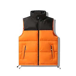 Light in the box Voor heren Donzen vest Vest Dagelijks Afspraakje Vakantie Modieus Casual Herfst winter Lapwerk Zak Polyester Thermisch Warm Comfortabel Kleurenblok Rits Opstaand Normale pasvorm Zwart blauw Oranje