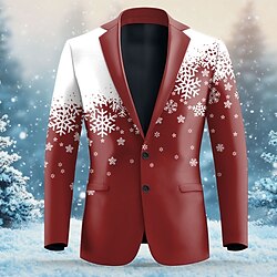 Christmas Men's Christmas Scene Print Blazers Snowflake Business Coat Blazer Jacket Breathable Comfortable Party Evening Dailywear Button 3D Print Multi Pocket Regular Fit Fall  Winter Turndown Long