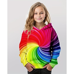 Light in the box Voor meisjes 3D Grafisch Regenboog Trui met capuchon Lange mouw Herfst Winter Modieus Aanbiddelijk Basic Polyester Kinderen 4-12 jaar Capuchon Buiten Casual Dagelijks Normale pasvorm