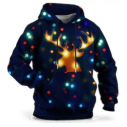 Light in the box Hert Voor heren Modieus 3D-afdrukken Trui met capuchon Feestdagen Streetwear Kerstmis Hoodies Donkerblauw Capuchon Afdrukken Voorvak Lente Herfst Ontwerper Sweatshirt met capuchon