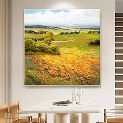 Light in the box handgeschilderd olieverfschilderij wilde bloemen platteland olieverfschilderij kleurrijk landschap impressionistisch zonsondergang vrede platteland muurcadeaus modern opgerold canvas (geen lijst)