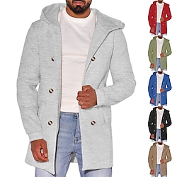 Light in the box Voor heren Peacoat Regenjas Dagelijks Vakantie Herfst winter 50% katoen Thermisch Warm bovenkleding Kleding Modieus Klassiek Effen Zak Capuchon Dubbele rij knopen