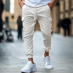 Light in the box Voor heren Cargohosen Broek Joggingbroek Trekkoord Elastische taille Meerdere zakken Effen Comfort Zacht Volledige lengte Buiten Casual Dagelijks Modieus Streetwear Zwart Wit Micro-elastisch