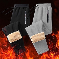 Light in the box Voor heren Sherpa Fleece broek Joggingbroeken Jogger Winter broek Trekkoord Elastische taille Zak met rits Effen Kleur Warm Casual Dagelijks Hardlopen Sport Modieus Zwart Zwart recht been