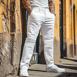 Light in the box heren 97% katoenen broek chino's chino broek casual broek zakken plooien rechte pijp effen comfort zacht volledige lengte outdoor dagelijks uitgaan mode streetwear zwart wit micro-elastisch