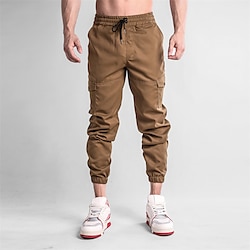 Light in the box Voor heren Cargohosen Cargo-broek Jogger Broek Trekkoord Elastische taille Meerdere zakken Effen Comfort Buitensporten Dagelijks Modieus Casual Donker kaki Zwart Micro-elastisch