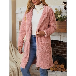 Light in the box Dames Vrijetijdsjas Houd Warm Comfortabel Casual Dagelijks nappi Open voorzijde Revers Modieus Effen Kleur Normale pasvorm bovenkleding Lange mouw Lente Herfst Blozend Roze SL2XL