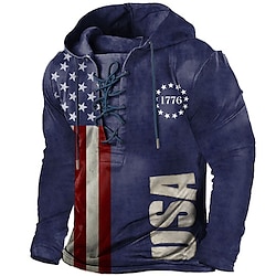 Light in the box Amerikaanse Amerikaanse vlag Voor heren Modieus 3D-afdrukken Trui met capuchon Hoodies blauw Capuchon Trekkoord Herfst Winter Ontwerper Sweatshirt met capuchon