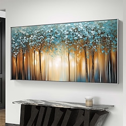 Light in the box handgeschilderd groen bos canvas dikke olie mes schilderij abstract landschap huisdecoratie kunst boom wanddecoratie impressionisme stijl cadeau voor woonkamer oningelijst