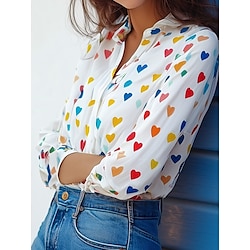 Light in the box dames overhemd blouse casual stippen hart lange mouw knoopsluiting zwart lente herfst