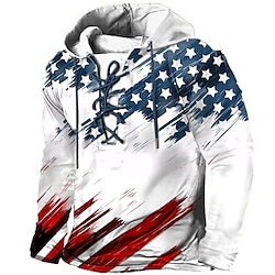 Light in the box Amerikaanse Amerikaanse vlag Voor heren Modieus 3D-afdrukken Trui met capuchon Hoodies Wit Capuchon Trekkoord Herfst Winter Ontwerper Sweatshirt met capuchon