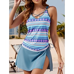 Light in the box Dames Zwemkleding Tankini 2 stuks Zwempak Blote rug Hoge taille Bloemig V-hals Vakantie Strand Kleding Badpakken