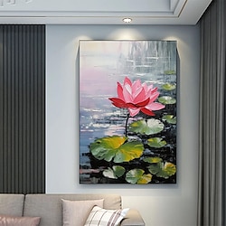 Light in the box handgeschilderd origineel abstract lotus olieverfschilderij op canvas 3d textuur schilderijen landschap wandkunst roze bloem woondecoratie voor woonkamer frame klaar om op te hangen of geen frame