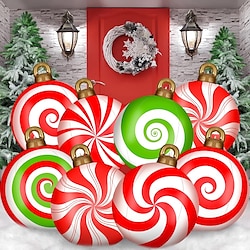 Christmas Outdoor Inflatable Decorated Ball 60cm(23.6Inch) Xmas Huge Large Ornaments Peppermint Candy Ball for Tree Yard Lawn Garden Porch Blow Up Balls Ornaments with Pump