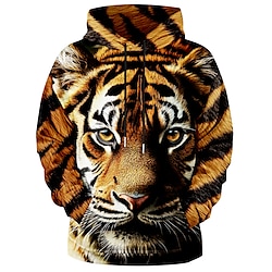 Light in the box Voor heren Tijger Trui met capuchon Hoodies Sweatshirt Trui met capuchon Lange mouw Sweatshirt met capuchon Capuchon Dagelijks 3D-afdrukken Buitensporten Vakantie Streetwear Oranje Afdrukken Voorvak