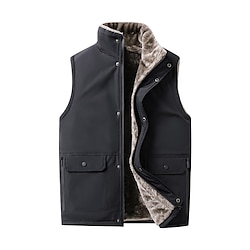 Light in the box Voor heren Puffervest Fleece vest Dagelijks Afspraakje Vakantie Modieus Casual Herfst winter Zak Polyester Houd Warm Comfortabel Effen Kleur Verborgen Voorkant met knopen Opstaand Normale pasvorm