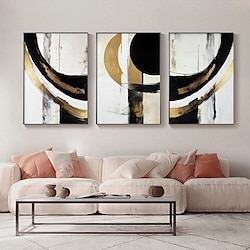 Light in the box handgeschilderd zwart wit goud abstract wandkunst lijn abstract modern olieverfschilderij geometrisch beeld minimalistische schilderijen goudfolie kunstwerk decor geen lijst