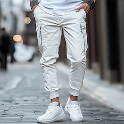 Light in the box Voor heren Cargohosen Broek Chinese Vrijetijdsbroek Joggingbroek Elastische taille Zak met rits Effen Comfort Zacht Volledige lengte Buiten Dagelijks Uitgaan Modieus Streetwear Wit Micro-elastisch