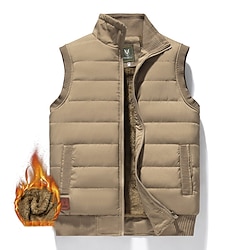 Light in the box Voor heren Puffervest Fleece vest Gewatteerd vest Dagelijks Afspraakje Vakantie Modieus Casual Herfst winter Zak Polyester Houd Warm Comfortabel Effen Kleur Rits Opstaand Normale pasvorm Zwart Donker