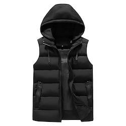 Light in the box Voor heren Puffervest Hoodievest Gewatteerd vest Dagelijks Afspraakje Vakantie Modieus Casual Herfst winter Zak Polyester Houd Warm Comfortabel Effen Kleur Rits Capuchon Normale pasvorm Zwart Leger