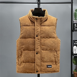 Light in the box Voor heren Puffervest Corduroyvest Gewatteerd vest Alledaagse kleding Vakantie Uitgaan Modieus Basic Lente Herfst Vetoketju Corduroy Comfortabel Effen Rits Opstaand Normale pasvorm Zwart Wit Bruin