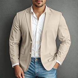 Light in the box Voor heren Wafel jasje Blazerjack Formeel Bruiloft Vuosipäivä Elegant Modieus Lente Herfst Wafelstof Effen Enkele knoopsluiting twee knopen Blazer khaki