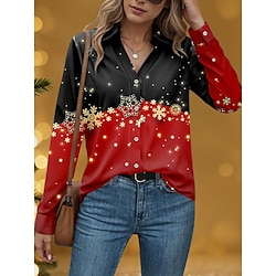 Light in the box Dames Overhemd Blouse Dagelijks Vakantie Kerstmis Vintage Casual Lange mouw Rood Herfst Winter