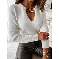 Light in the box Dames Overhemd Blouse Dagelijks Basic Casual Lange mouw Wit Herfst Winter